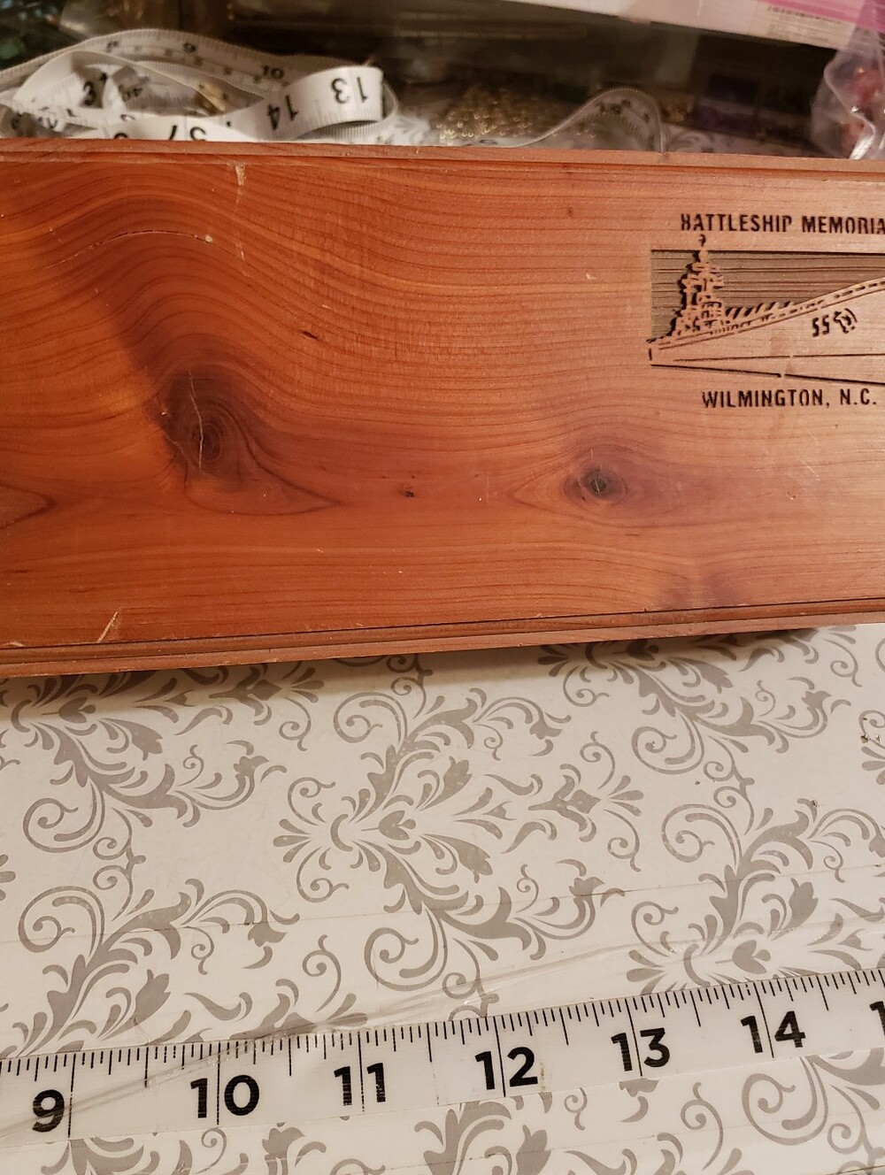 Cedar Wooden Souvenir Box U. S. S. North Carolina Battleship Memorial 8"